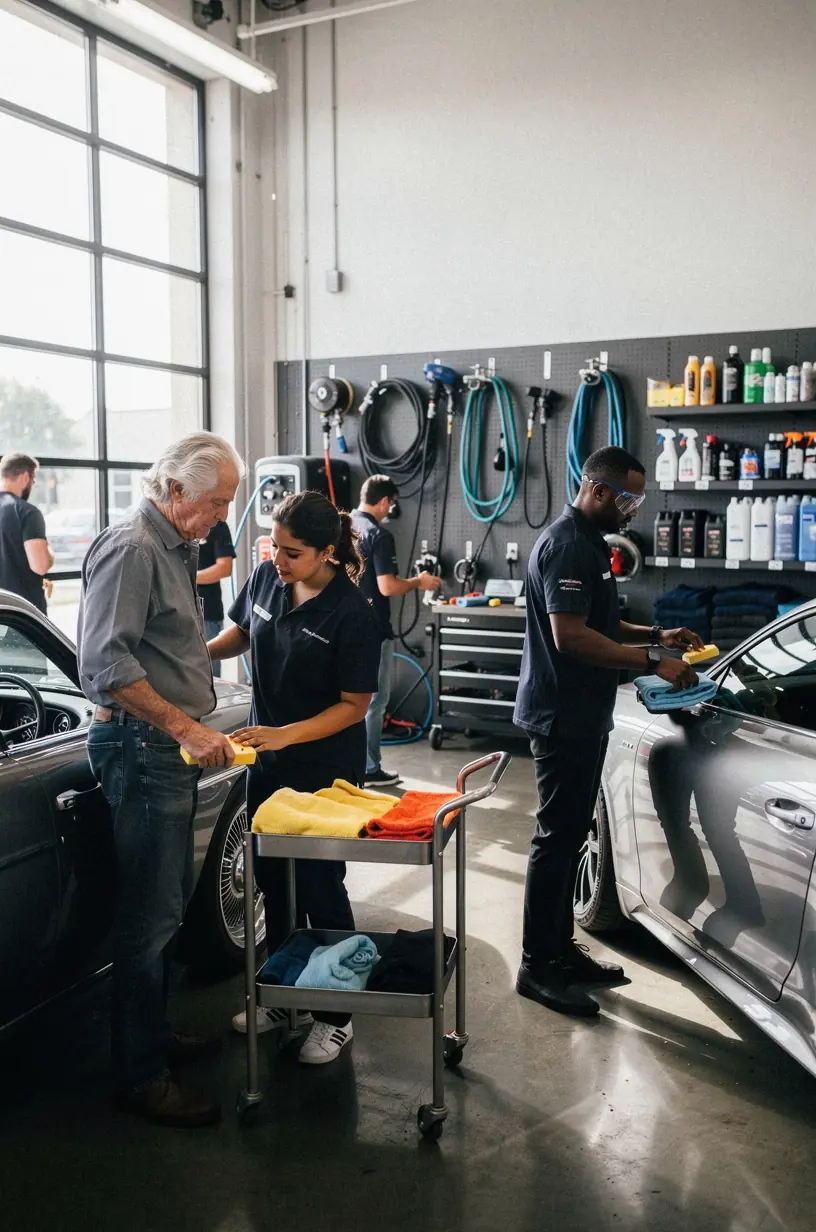 Technician using digital tools to provide transparent vehicle maintenance reports and actionable repair guidance.